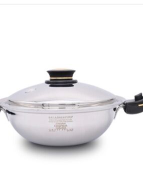 Saladmaster Stainless Steel Covered Skillet - Silver with Black & Gold Accents